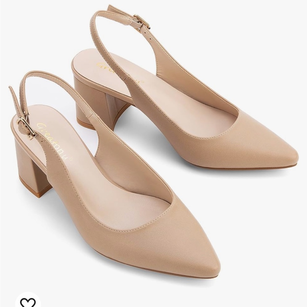 NWT Women's Slingback Block Heel Pointed Toe Dress Pumps Shoes Nude